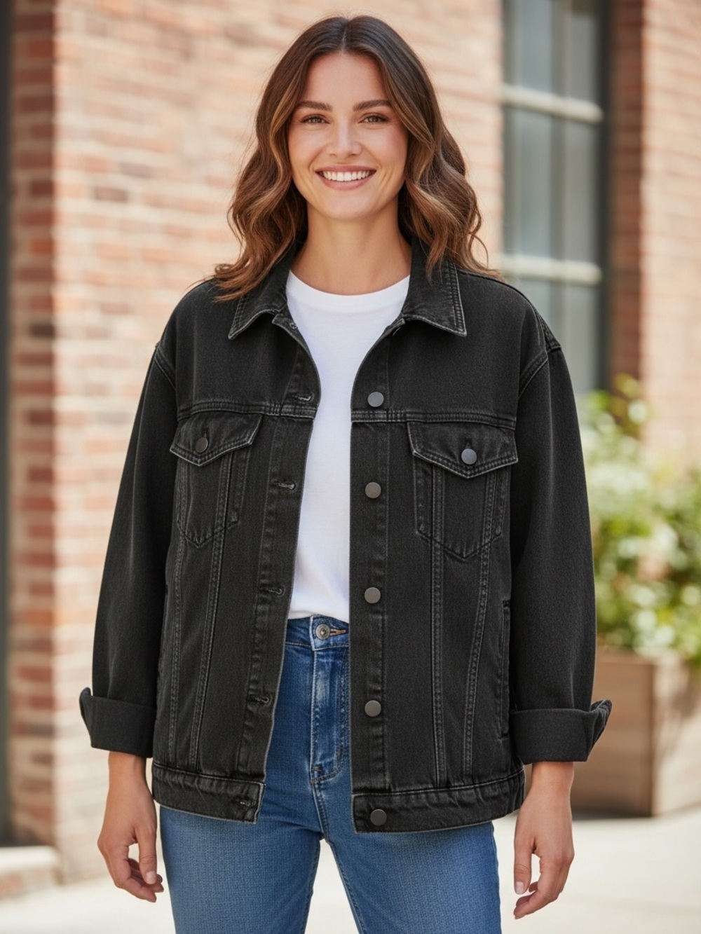 NWT Pilcro by Anthropologie Black Denim Jacket Women's XS Petite Relaxed Fit
